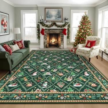 Imagem de Tapetes laváveis de Natal para sala de estar, tapete grande antiderrapante de Papai Noel com suporte de borracha, tapetes de decoração de Natal para crianças, sala de jogos, cozinha, sala de jantar