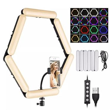 Imagem de Luz de vídeo RGB de 6 painéis de emenda dobrável 3000K-6500K Conjunto de luz de preenchimento de fotografia regulável com suporte de sapata fria (Cor: A, Tamanho: 19,5 * 19 * 3 cm)