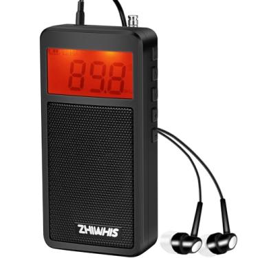 Imagem de ZHIWHIS Rádio portátil, receptor AM FM, rádios DSP de bolso pequeno operados por pilhas AAA, relógio digital, memória de 100 estações, temporizador de início/temporizador de sono, para caminhada