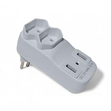 Imagem de Adaptador De Tomada Plug 2 Saidas 2 Usbs Benjamin 10a Branca Bivolt