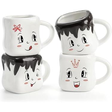 Imagem de Youeon Conjunto de 4 canecas de marshmallow com alça, canecas de chocolate quente de 200 ml, canecas de café fofas, canecas combinando, presente de marshmallow para aniversário de casamento, Natal, dia dos namorados