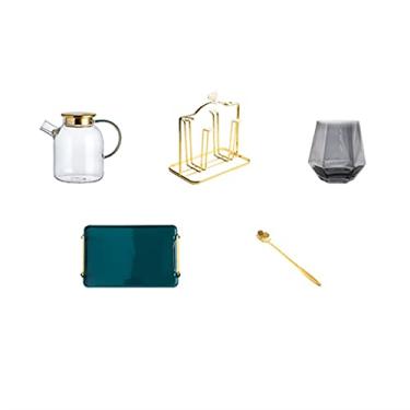 Imagem de Conjunto de chávenas de chá de estilo europeu conjunto de chávenas de chá de vidro com bandeja de bule de chá 4 xícaras e colher com rack de xícaras conjunto de xícaras de chá europeu canecas de café