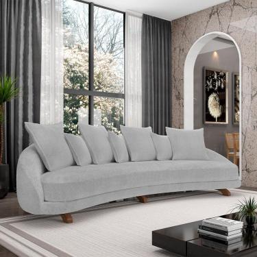 Imagem de Sofá Living 3 Lugares 265cm Pés Madeira Morales com Almofadas Bouclê Cinza G52 - Gran Belo