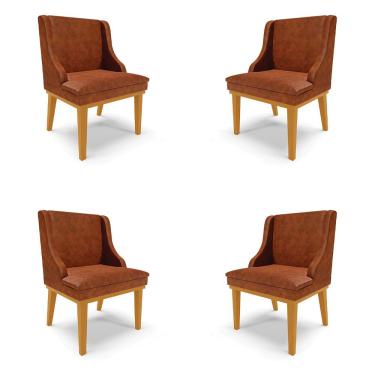 Imagem de Kit 4 Cadeiras Decorativas Sala de Jantar Base Fixa de Madeira Firenze PU Nozes/Castanho G19 - Gran Belo