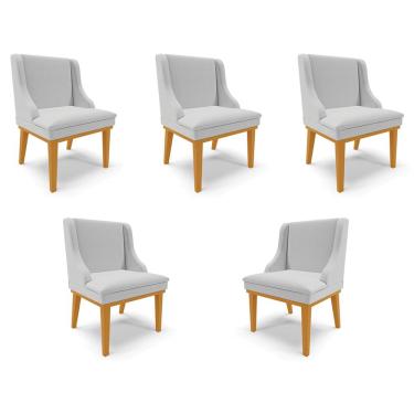 Imagem de Kit 5 Cadeiras Decorativas Sala de Jantar Base Fixa de Madeira Firenze Linho Cinza/Castanho G19 - Gran Belo