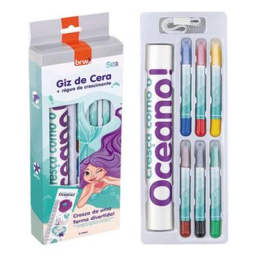 Imagem de Régua De Crescimento Pintura Sereia + Giz De Cera Retrátil - BRW