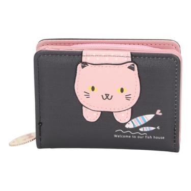 Imagem de Pequena bolsa de couro PU bonito animal dobrável estilo curto carteira para mulheres meninas versão coreana preta