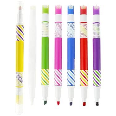 Imagem de 7 canetas marcadoras curvas com ponta dupla, diferentes formas de curvas, cores sortidas, canetas marcadoras, escrita suave, sem desbotamento (7 conjuntos (1 caneta e 3))