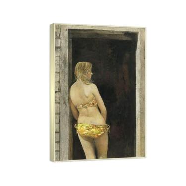 Imagem de (Costas) Impressões em tela famosas. Reprodução de pinturas famosas do mundo Andrew Wyeth. Arte de parede em tela Decoração de sala de estar (40 x 60 cm (15,8 x 23,7 pol)/molduras de champanhe)