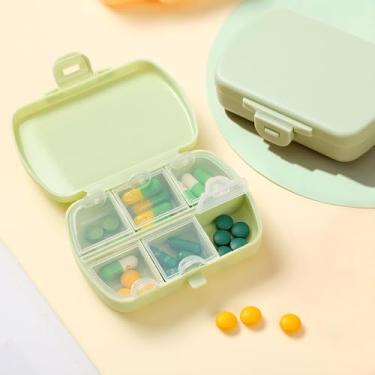 Imagem de Caixa de comprimidos portátil pequena com 6 compartimentos, organizador diário de pílulas, estojo de viagem à prova de umidade para vitaminas, óleo de peixe, suplementos (verde)