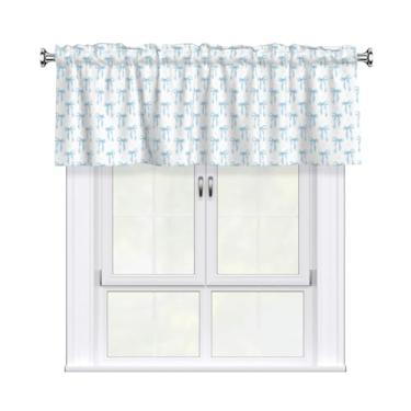 Imagem de Cortinas curtas com laço azul para decoração de cozinha, quarto, banheiro, com bolso para varão 137 x 45 cm