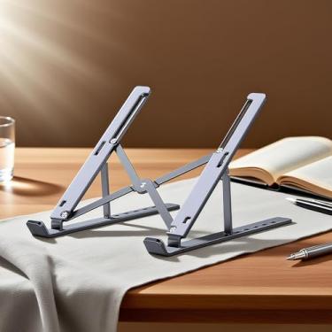 Imagem de Suporte dobrável para laptop, suporte para laptop, suporte para tablet de computador, suporte para mesa, compatível com laptops de 10 a 15,6 polegadas, iPad (preto, branco)