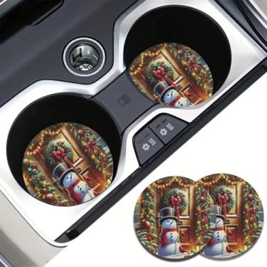 Imagem de Porta-copos de carro de boneco de neve, X-Mas, tapete antiderrapante para copos para veículos, 7 cm, redondo, antiderrapante, conjunto com 2 unidades