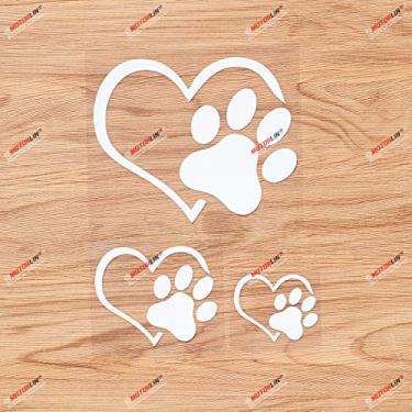 Imagem de Adesivo de vinil I Love My Dog Paw Print Track Heart – Pacote com 3 brancos, 5 polegadas, 7,6 cm, 12 cm – Sem fundo para carro, barco, laptop, copo, telefone