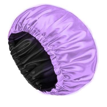 Imagem de Touca de cabelo anti-frizz de cetim ajustável de dupla face Chapéu seco (lilas,3)