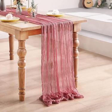 Imagem de 1 caminho de mesa de gaze rosa empoeirado de 35 x 33,86 polegadas, caminho de mesa de pano de queijo rosa empoeirado, corredores de mesa de gaze de chiffon para decoração de mesa de aniversário