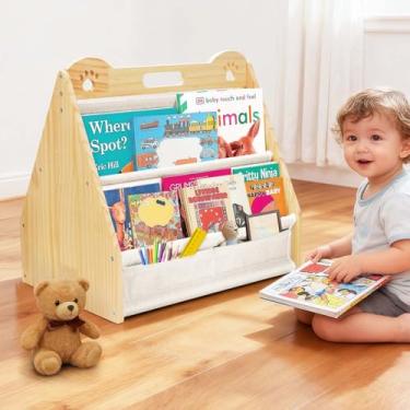 Imagem de dakewang Estante pequena para crianças e crianças, estante dupla face, estante infantil Montessori, prateleira de livros para bebês (branca)