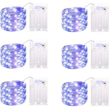 Imagem de Pacote com 6 luzes LED de fadas operadas a bateria com temporizador, 40 LEDs à prova d'água de 13 m, 40 LEDs, fio prateado, mini cordão de luzes cintilantes para decoração de pote de pedreiro de