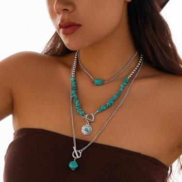 Imagem de Colar Boho Western em camadas para mulheres, joia turquesa, estilo country, concerto, roupa de vaqueira, moda moderna, Medium, Latão, Sem Pedra Preciosa