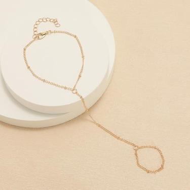 Imagem de Pulseiras de corrente de mão para mulheres modernas, corrente de elos ajustáveis, pulseiras com contas e joias, One Size, Liga de aço, Sem Pedra Preciosa