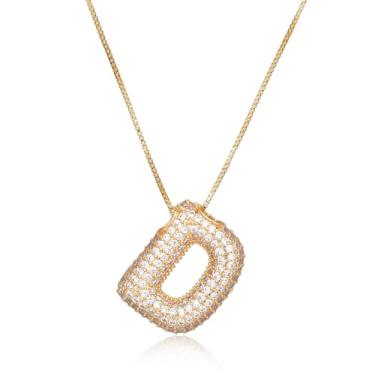 Imagem de Colar feminino, colar com letra de diamante dourado com inicial de zircão, alfabeto, colar de bolha de cristal, pingente de nome, joia feminina (D)