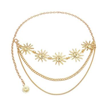 Imagem de Vestido feminino com cinto em camadas, hip-hop, faixa de sol de metal para todas as combinações (dourado), Dourado, 105 cm