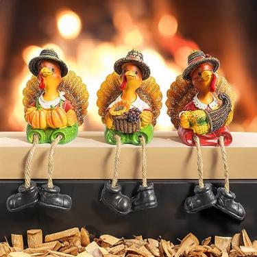 Imagem de NEROSUN Thanksgiving Tabletop Decor, 3 Pack Resin Turkey Figurines Fall Decor for Autumn Indoor Home Desk Shelf Decorations