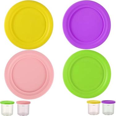 Imagem de 4 peças de tampa de silicone para sorvete, diâmetro de 11,5 cm redondo de substituição de recipientes de armazenamento de alimentos tampas compatíveis com Ninja Creami NC301 NC300 NC299AMZ Series Ice