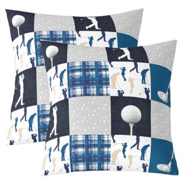 Imagem de Capas de almofada decorativas de golfe, aquarela, azul, cinza, listras quadriculadas, capas de almofada para adolescentes, adultos, esportes radicais, estilo competição, capas de almofada para sofá de