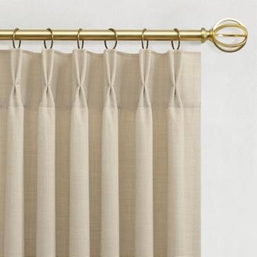Imagem de Cortinas plissadas de linho 153 cm de comprimento, cortina bege creme 2 painéis para sala de jantar, cozinha, quarto, cortinas plissadas semitransparentes com ganchos, anéis de filtragem de luz
