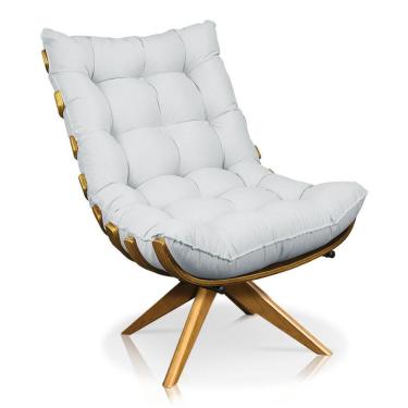 Imagem de Poltrona Giratória Costela Linho Cinza Claro A05 Base Madeira