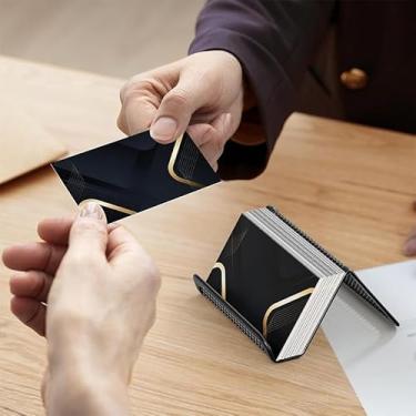 Imagem de Suporte de cartão de visita para mesa, suporte de exibição de cartões de malha de metal resistente para homens e mulheres, organizadores de cartões para escritório e casa, serve para 30 a 50 cartões