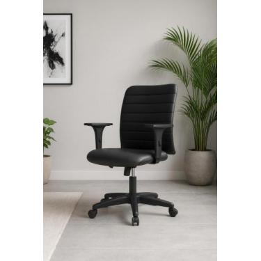 Imagem de Cadeira Ergonômica Escritório Rodinhas Costura Giratória Preta Nr17 - 