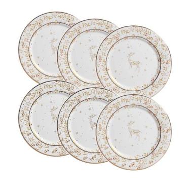 Imagem de Conjunto de 6 Pratos de Sobremesa Christmas Lights de Cerâmica 20cm - 