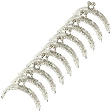 Imagem de Piutouyar 10 peças de moldura de metal para bolsa, fecho de beijo vintage, estilo retrô, moldura de arco, ferragens, com contas de lótus em relevo (8,5 cm / 3,3 polegadas, prata)