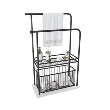 Imagem de porta-toalhas Toalheiro de chão mármore, toalheiro para banheiro, armazenamento banheira, banho(Preto)