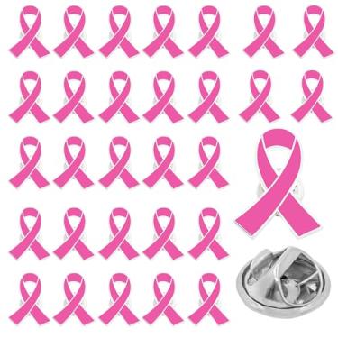 Imagem de Acessórios de conscientização sobre o câncer de mama – 30 peças de broches rosa de conscientização do câncer de mama, broches de fita rosa oficiais para mulheres e meninas, lembrancinhas de festa