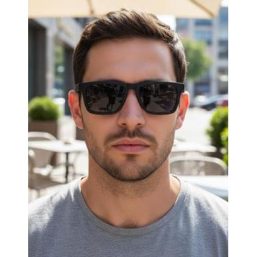 Imagem de Óculos De Sol Retangular Masculino Preto Com Proteção UV 400 - John Fl