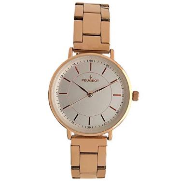 Imagem de Relógio feminino Peugeot moderno super fino elegante polido de aço Pulseira, Rose Pink/White