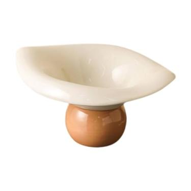 Imagem de Baoblaze Tigela decorativa com pedestal, travessa para aperitivos, prato para alimentos, tigela redonda com pedestal para doces, cozinha, sobremesas, Café Branco