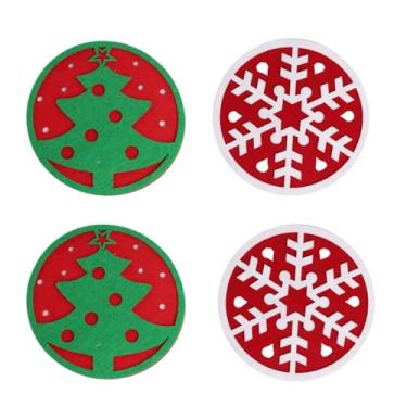Imagem de 4 peças de porta-copos de Natal almofadas de feltro redondas de 10 cm com design de floco de neve de árvore porta-copos absorventes reutilizáveis para proteção de móveis de férias