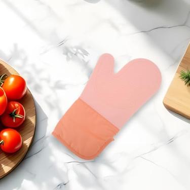 Imagem de Generic 1 luva de forno curta com abertura lateral redonda lavar à mão apenas pano de algodão de silicone rosa claro 33,5 x 18,5 cm