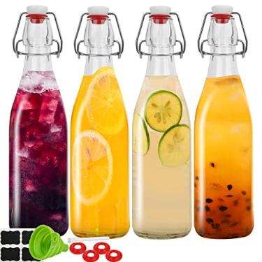 Imagem de ZEBEIYU Garrafas de Vidro com Tampa Giratória de 1000 ml, 4 Unidades, Reutilizáveis, Isento de BPA, Perfeitas para Bebidas, Smoothies, Kombucha, Cerveja, Vinagre e Mais