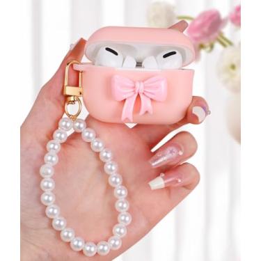 Imagem de Boaretiu Capa para Airpods Pro 2ª Geração/para Airpods Pro para mulheres e meninas - Cute Kawaii com chaveiro feminino elegante capa para Air Pod Pro/Pro 2ª geração, laço