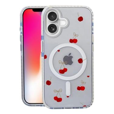 Imagem de Capa Cherry para iPhone 16, compatível com MagSafe, capa fosca macia e fina à prova de choque, antiimpressões digitais, antiamarelamento, antiarranhões, capa de telefone magnética para Apple, frutas,