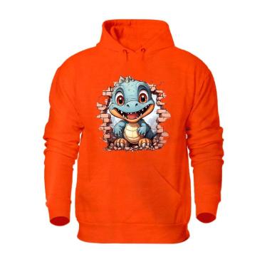 Imagem de Casaco Moletom Plus Size Flanelado Canguru Com Capuz Masculino Estampa Dinossauro Tamanho Grande