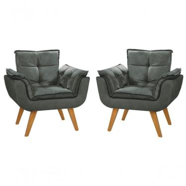 Imagem de Kit 02 Poltronas Decorativas Opala Suede Grafite