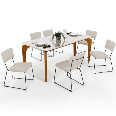 Imagem de Mesa De Jantar 160cm Off White Com 6 Cadeiras Champagne
