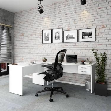 Imagem de Escrivaninha Mesa De Escritório Em L 1,80x1,40m C-02gavetas Branco Chess