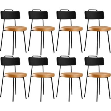 Imagem de Kit 08 Cadeiras Decorativas Estofada Para Sala Jantar Barcelona L02 Couríssimo Preto Whisky - Lyam